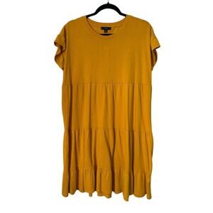 J Crew Swingy Tiered Jersey Dress Size S Mustard Yellow Ruffle Preppy Cottage
